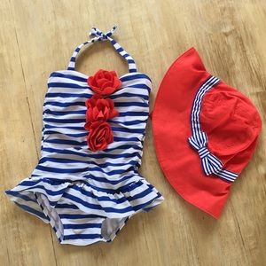 Janie and Jack bathing suit and hat 18-24 months